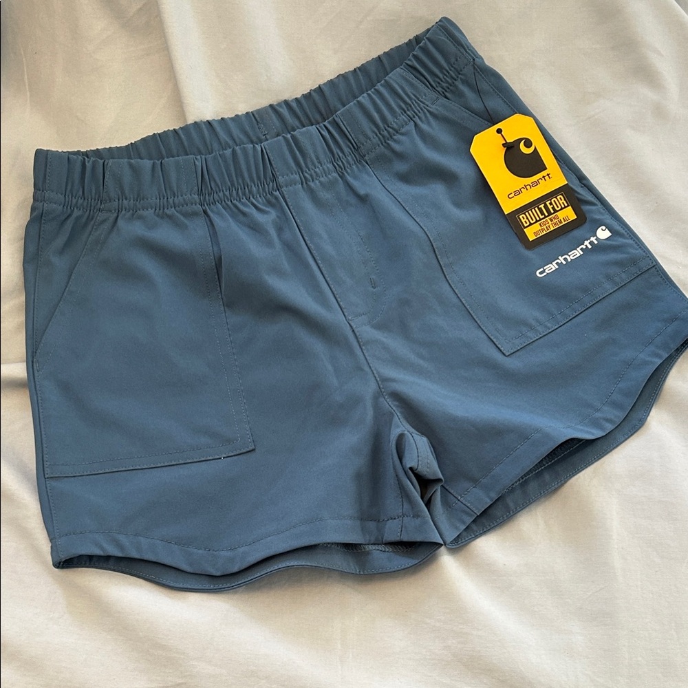 Carhartt Girls/Boys Rugged Flex Lightweight Athletic Blue Shorts Sz 8/Sm